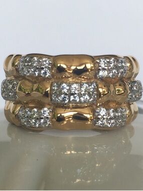 14K Gold Plated Sterling Silver CZ Brick Ring